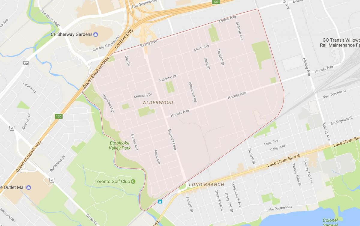 Peta dari Alderwood Parkview lingkungan Toronto