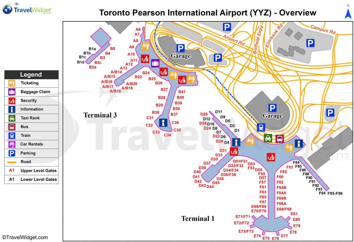 Peta bandar udara internasional Toronto Pearson