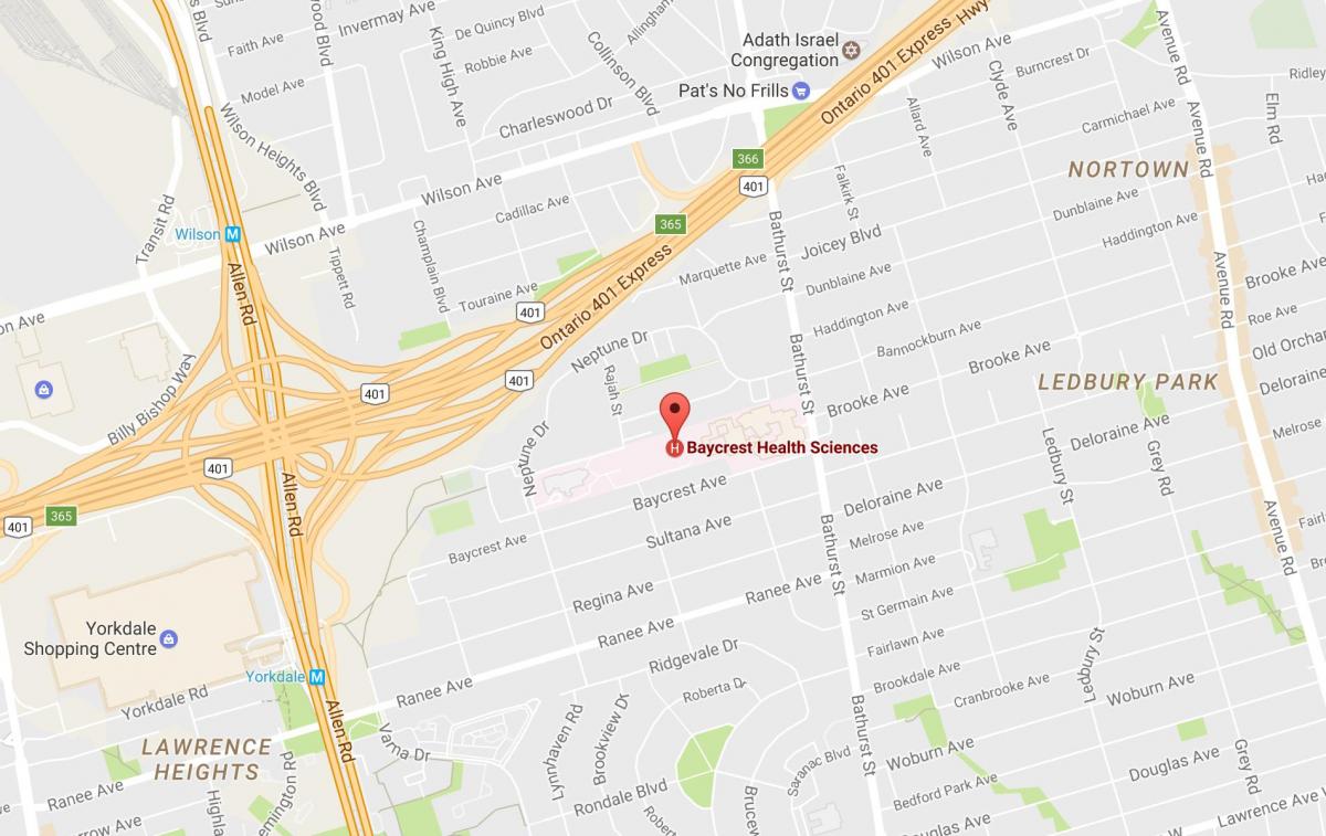 Peta dari Baycrest Ilmu Kesehatan Toronto