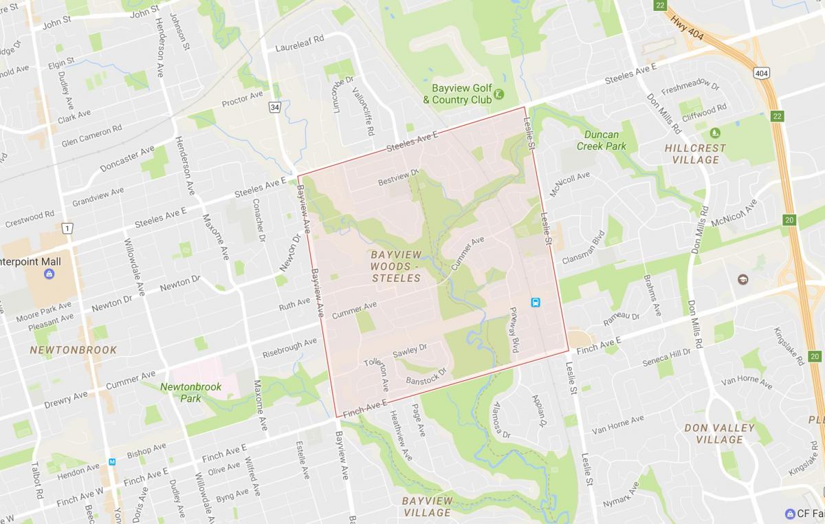 Peta dari Bayview Hutan – Steeles lingkungan Toronto