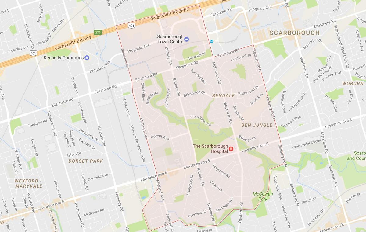 Peta dari Bendale lingkungan Toronto