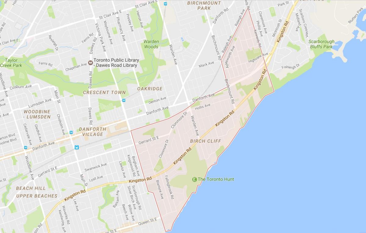 Peta dari Birch Tebing lingkungan Toronto