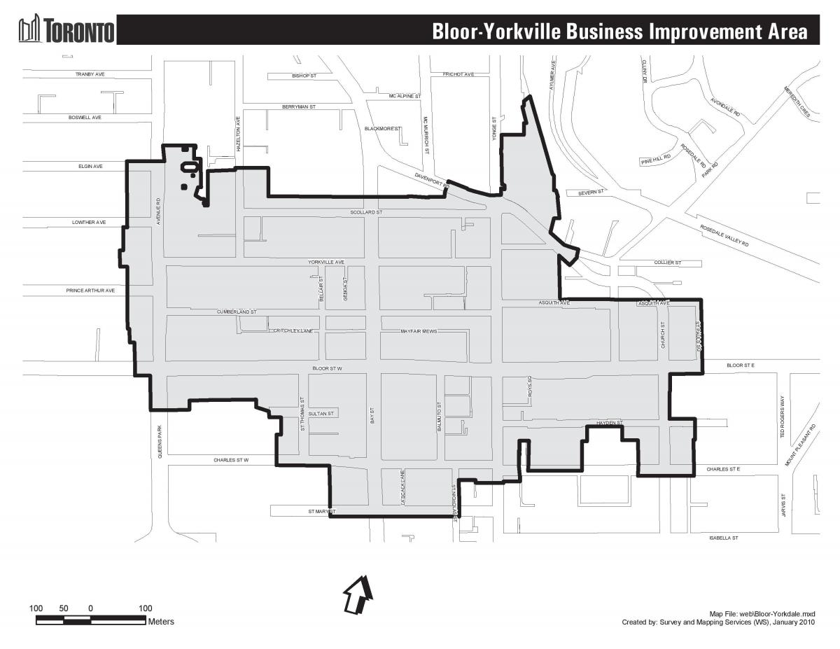 Peta dari Bloor Yorkville, Toronto boudary