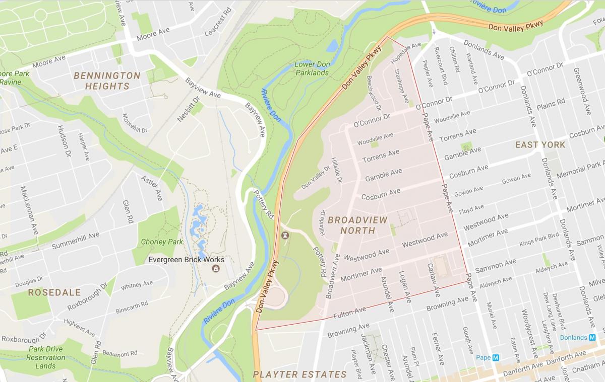 Peta dari Broadview Utara lingkungan Toronto