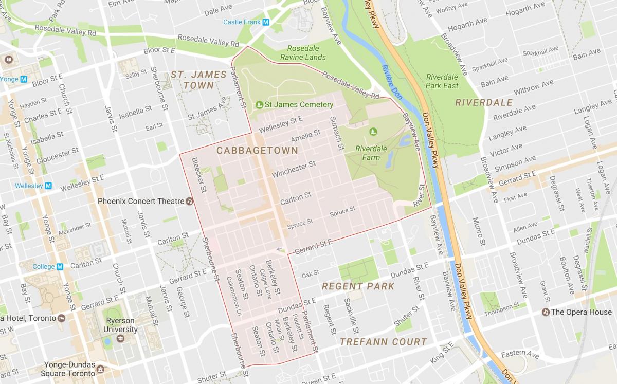 Peta dari Cabbagetown lingkungan Toronto
