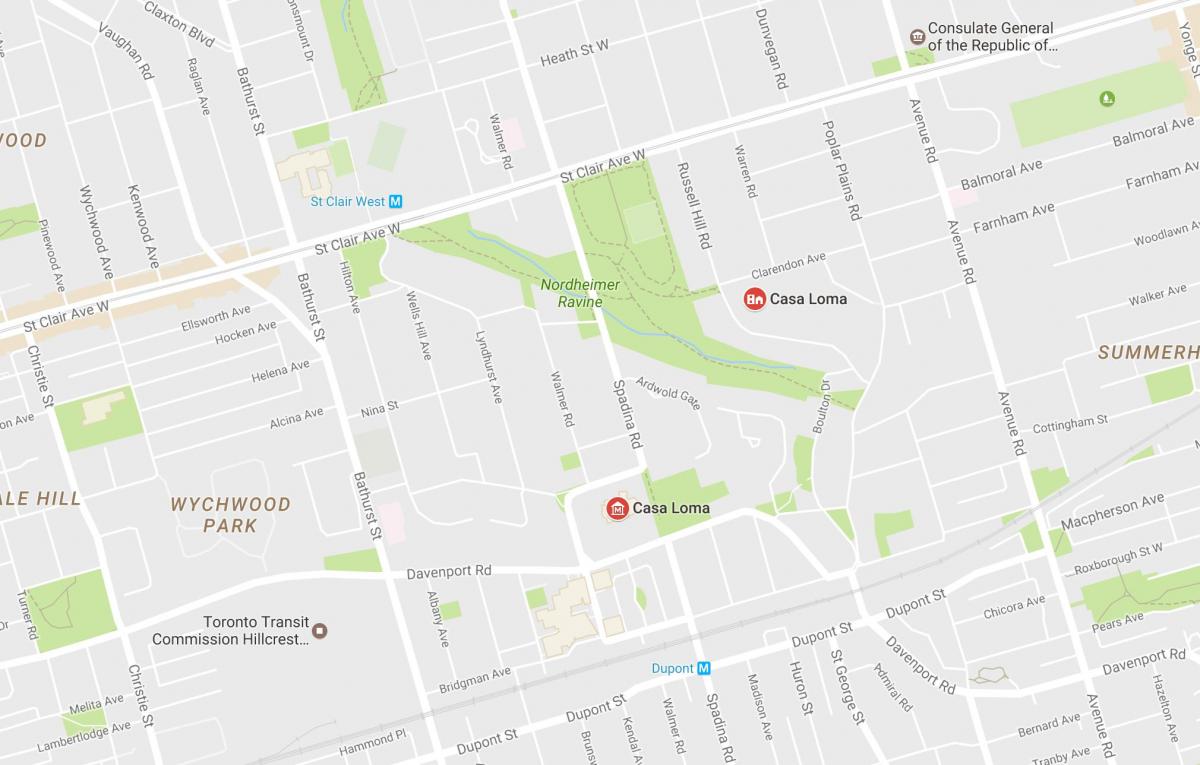 Peta dari Casa Loma lingkungan Toronto