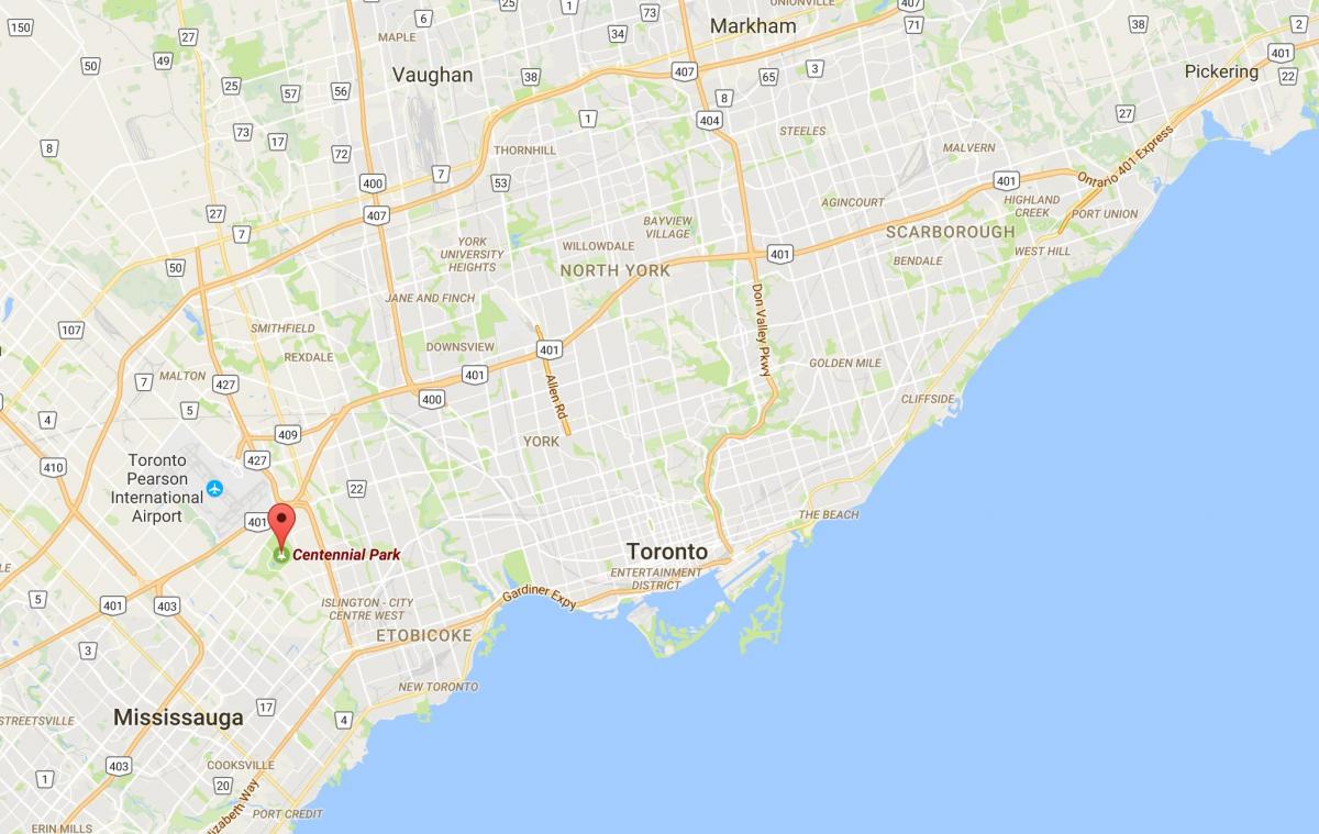Peta dari Centennial Park district, Toronto