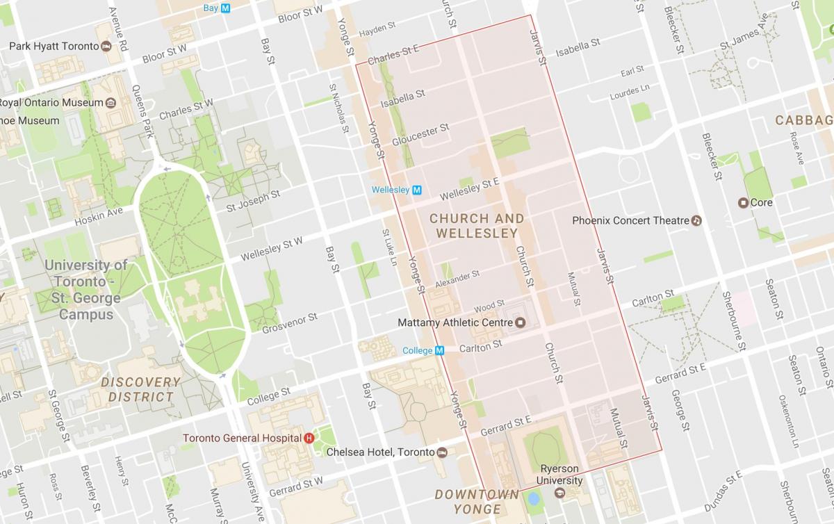 Peta dari Gereja dan Wellesley lingkungan Toronto