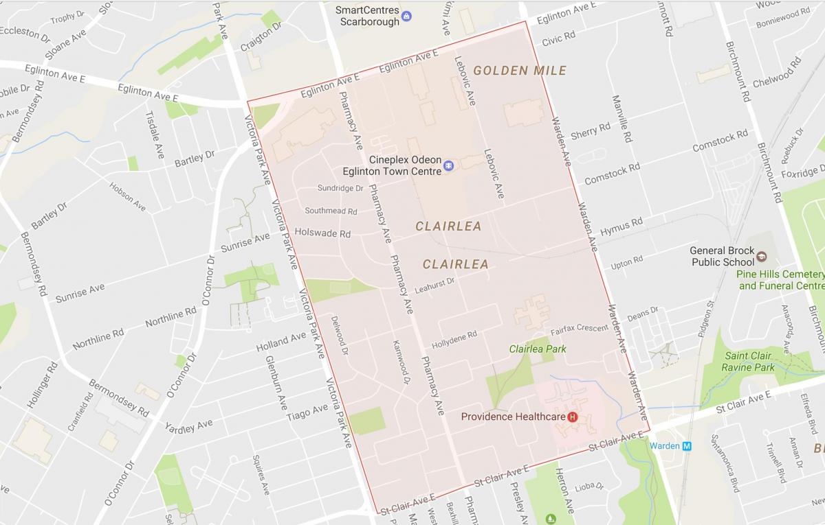 Peta dari Clairlea lingkungan Toronto