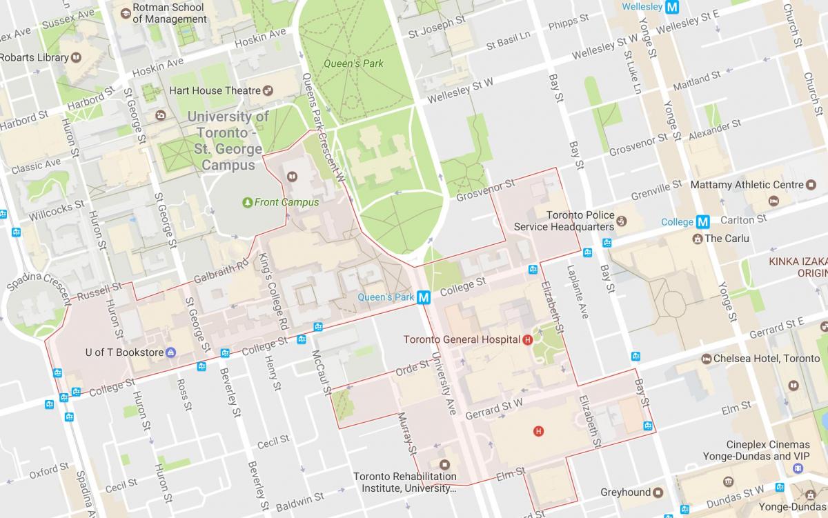 Peta dari Discovery District lingkungan Toronto