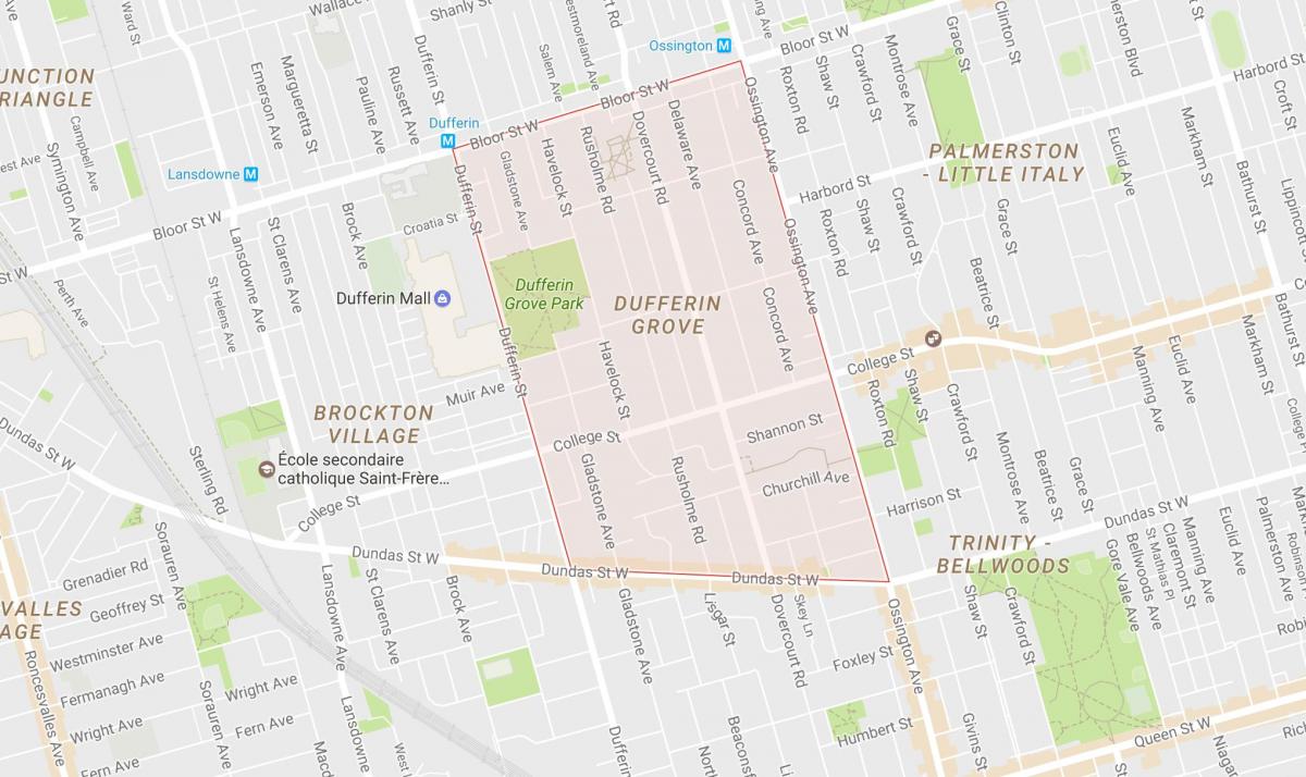Peta dari Dufferin Grove lingkungan Toronto