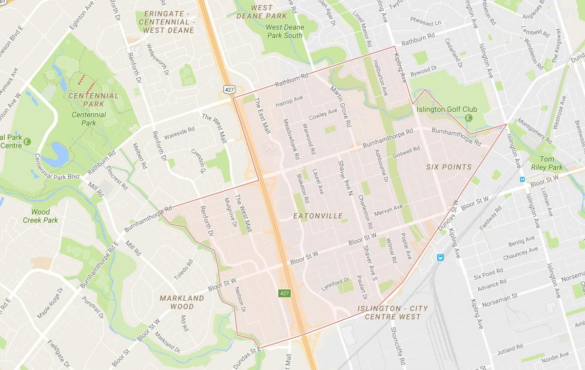 Peta dari Eatonville lingkungan Toronto