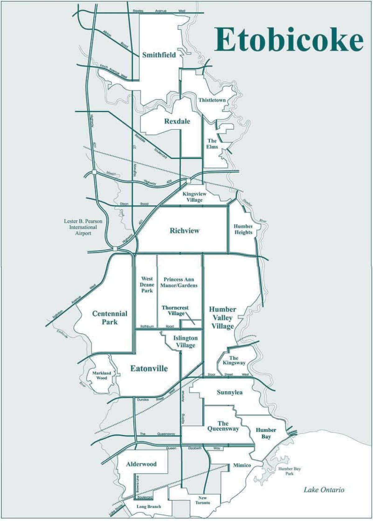 Peta dari Etobicoke lingkungan Toronto