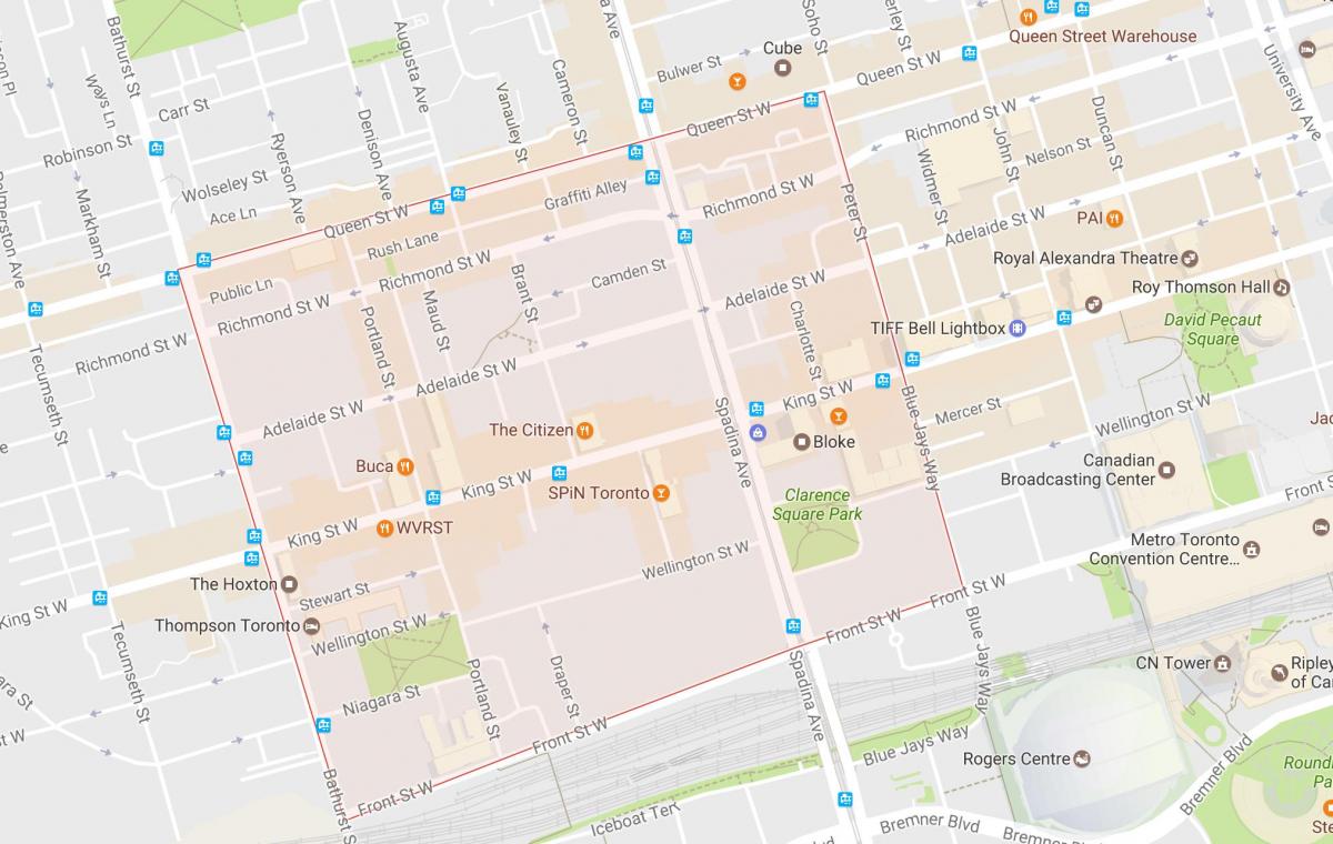 Peta dari Fashion District lingkungan Toronto