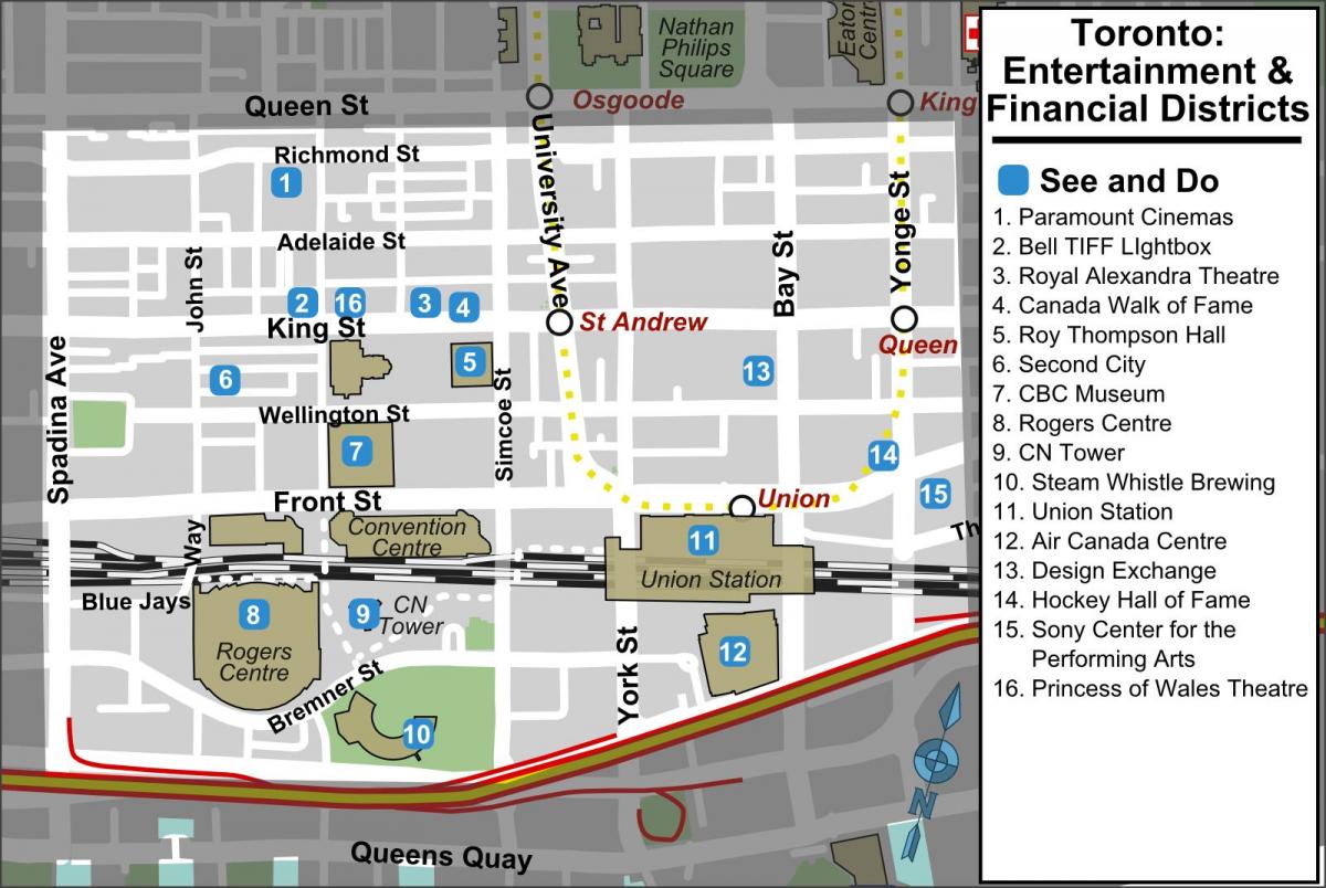 Peta Hiburan dan distrik finansial Toronto