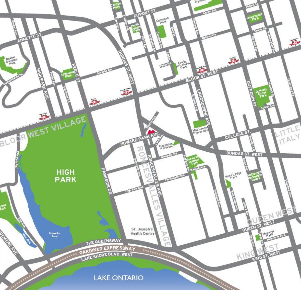 Peta dari High park Toronto gambaran