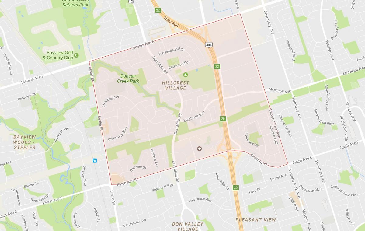 Peta dari Hillcrest Desa lingkungan Toronto