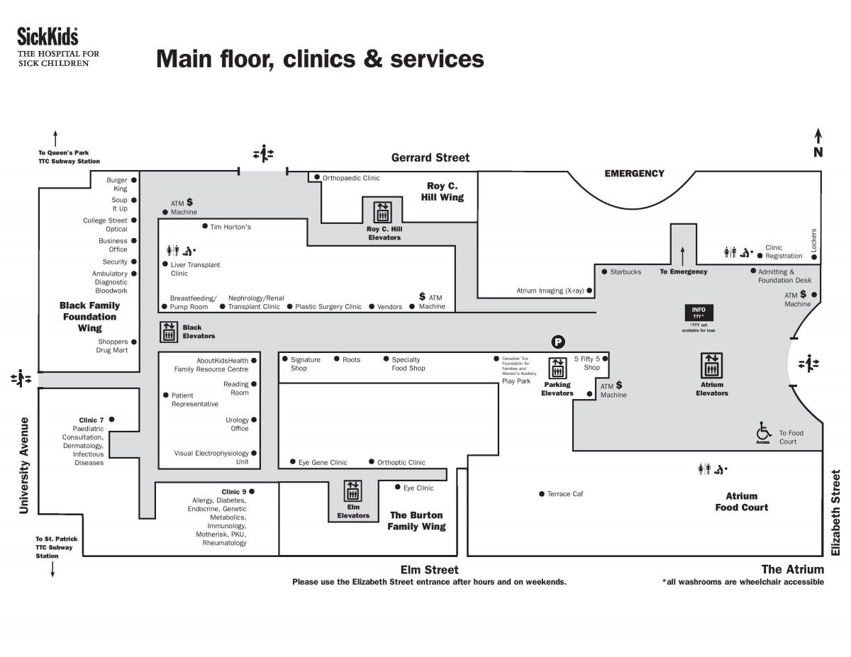 Peta dari Hospital for Sick Children di Toronto utama lantai