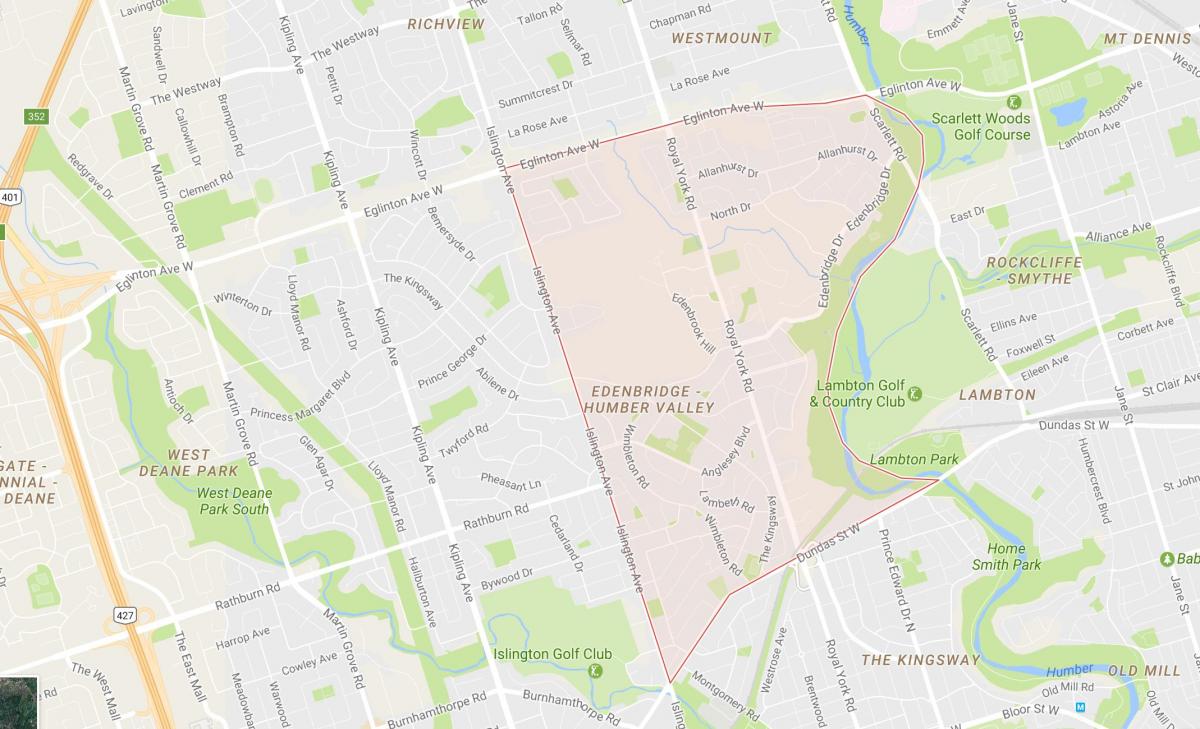 Peta dari Humber Valley Village lingkungan Toronto