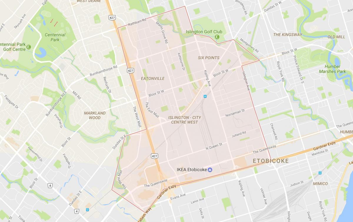 Peta dari Islington-Pusat Kota Barat Toronto