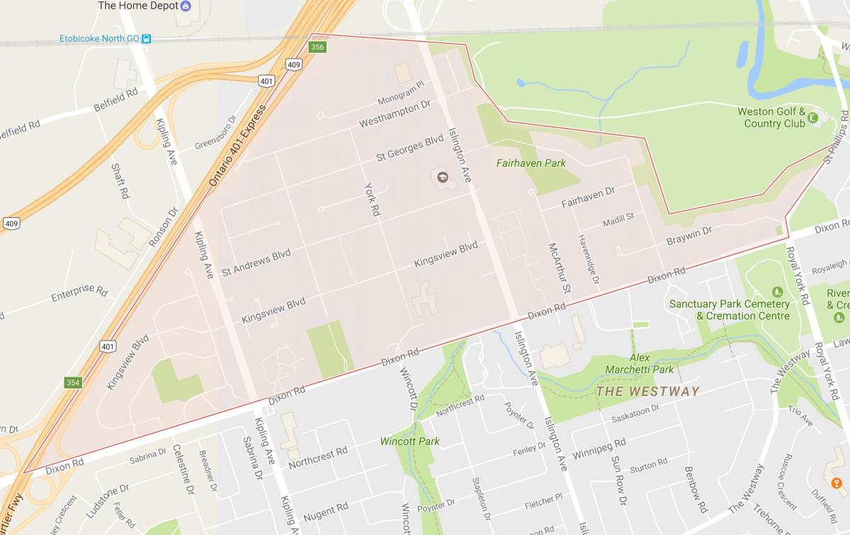 Peta dari Kingsview Desa lingkungan Toronto