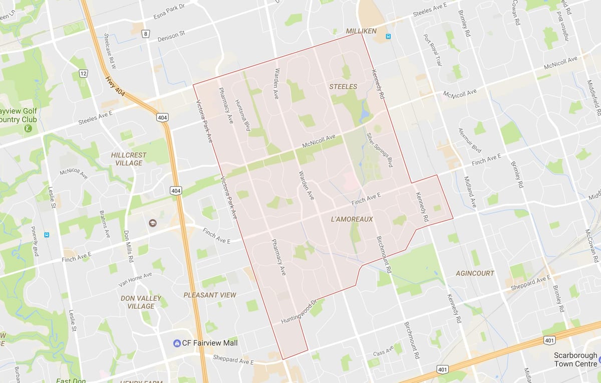 Peta dari L'Amoreaux lingkungan Toronto