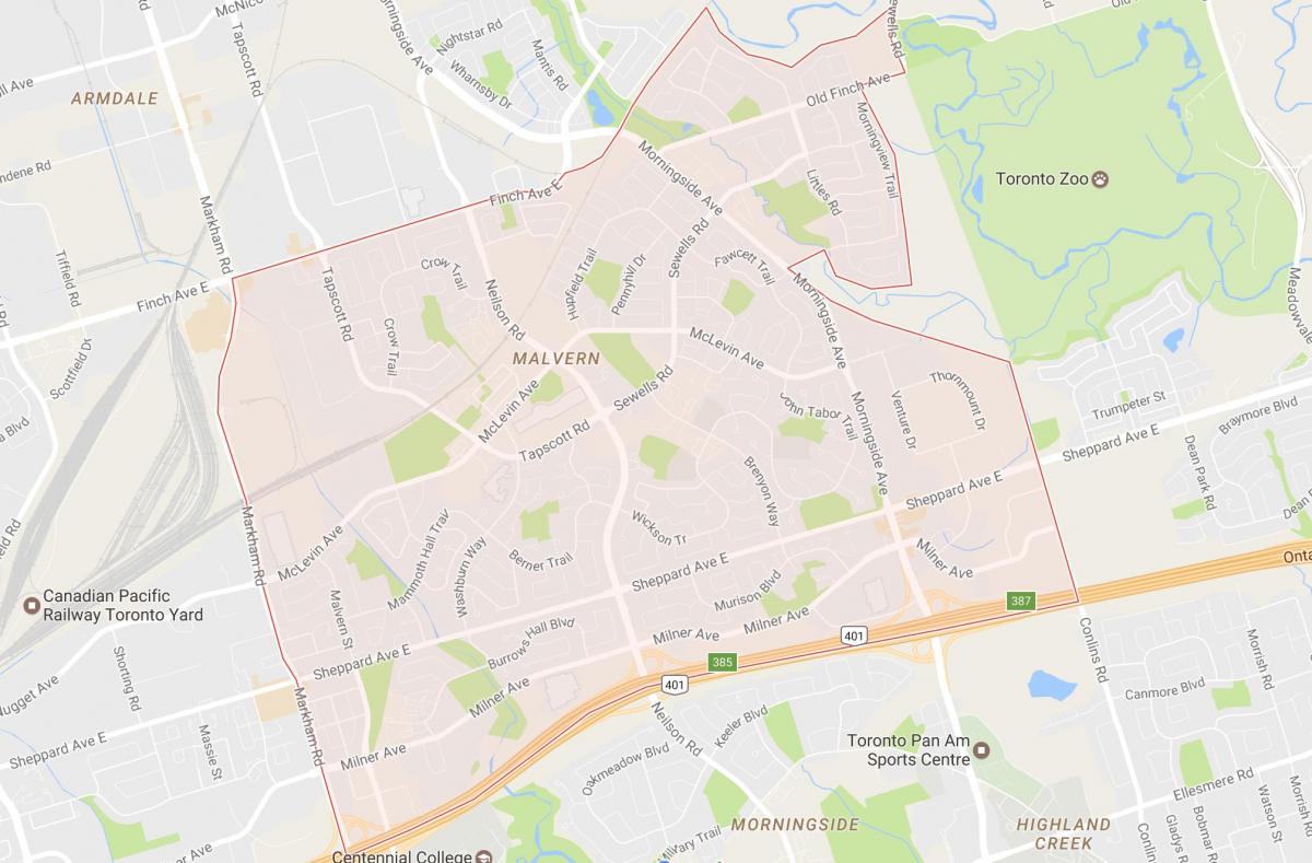 Peta dari Malvern lingkungan Toronto