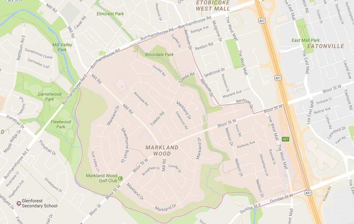 Peta dari Markland Kayu lingkungan Toronto
