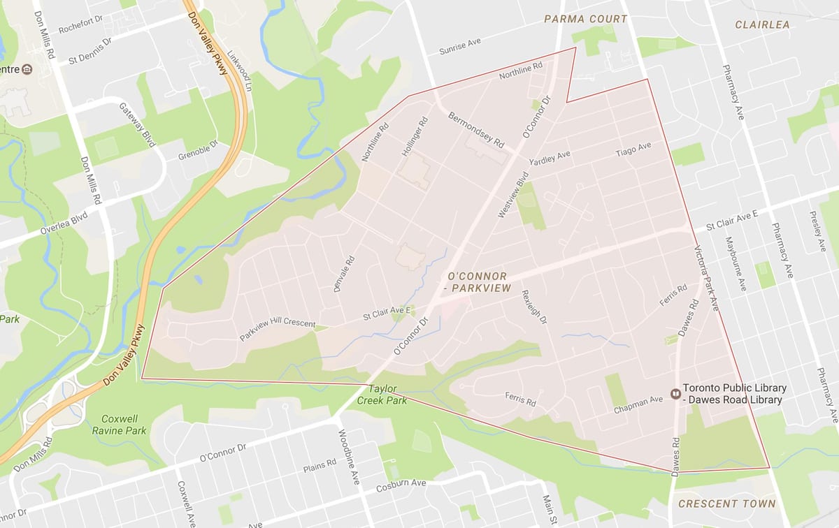 Peta o'connor–Parkview lingkungan Toronto
