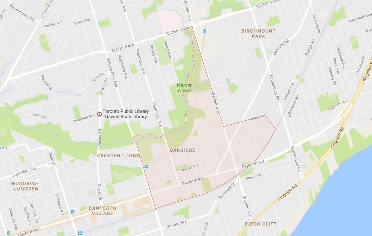 Peta dari Oakridge lingkungan Toronto