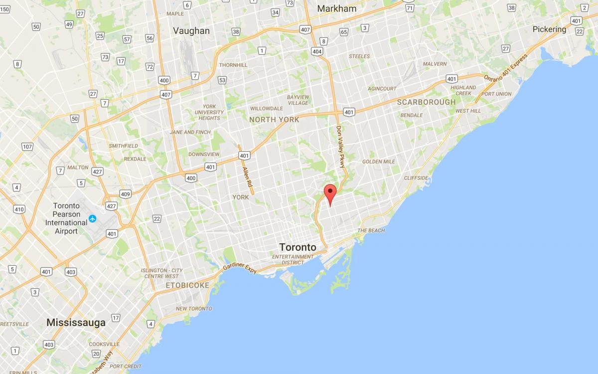 Peta dari Pape Village district, Toronto