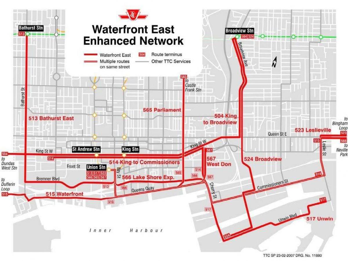 Peta dari Perairan Timur ditingkatkan jaringan Toronto