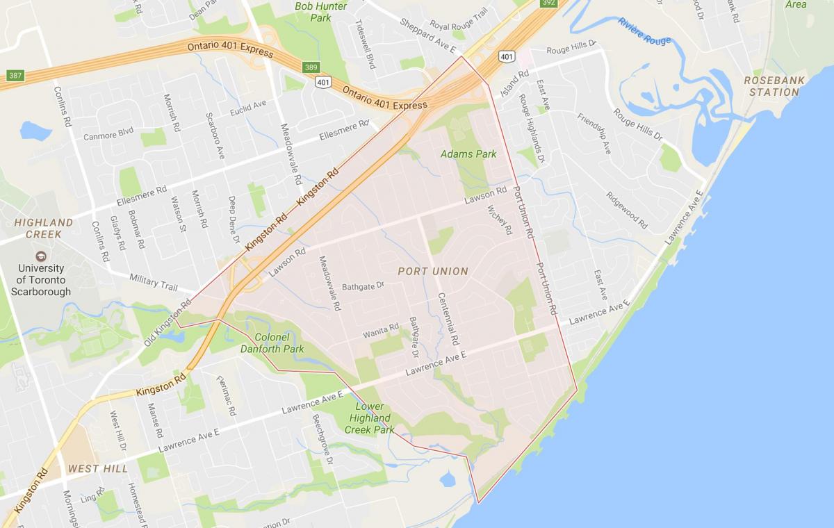 Peta dari Port Union lingkungan Toronto