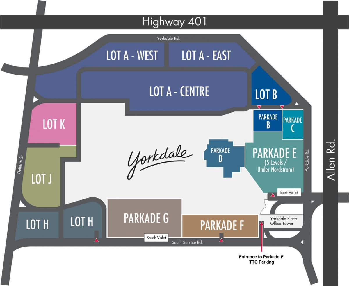 Peta dari Pusat Perbelanjaan Yorkdale parkir