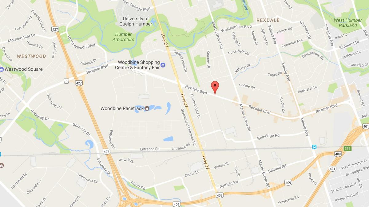 Peta dari Rexdale boulevard Toronto