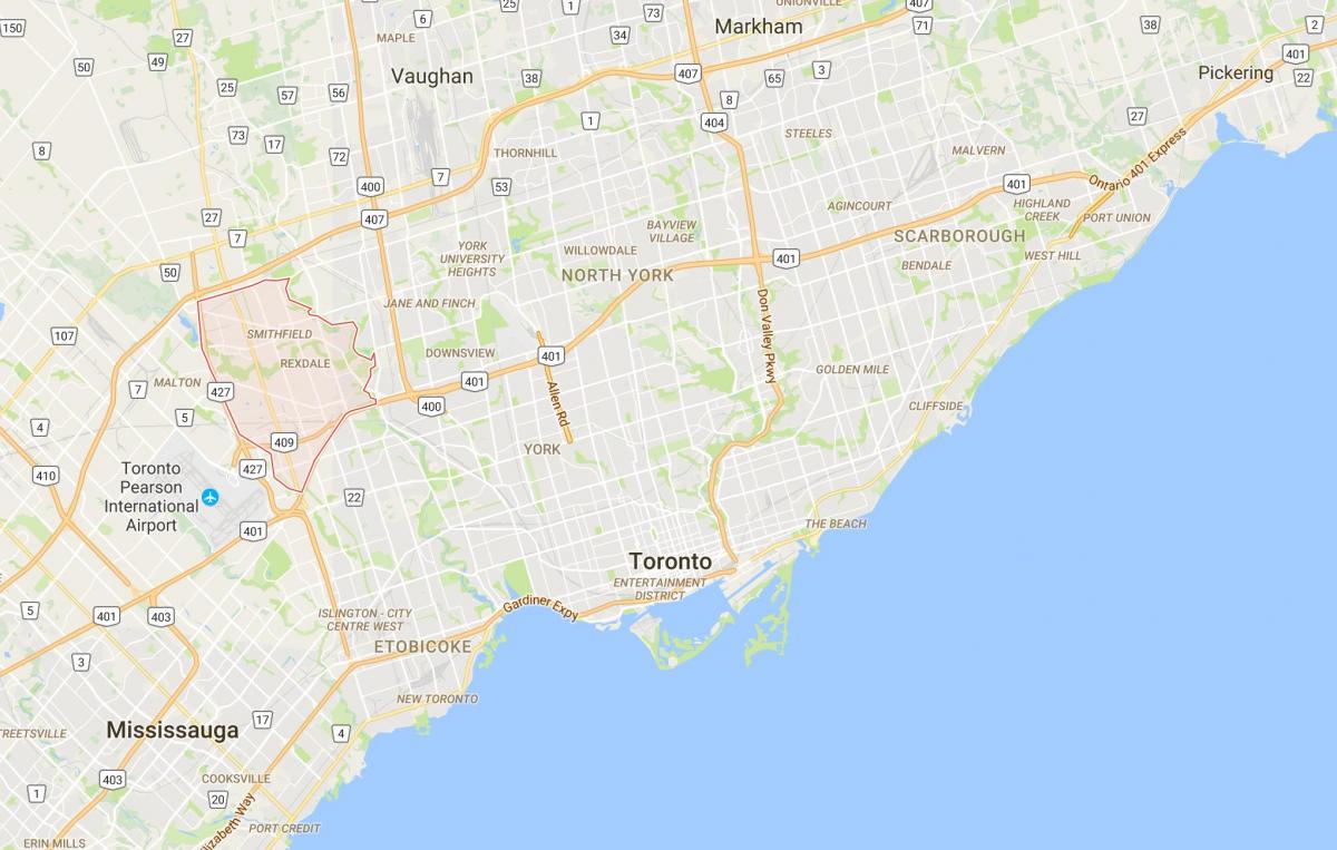 Peta dari Rexdale district, Toronto