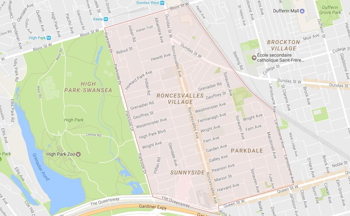Peta dari Roncesvalles lingkungan Toronto