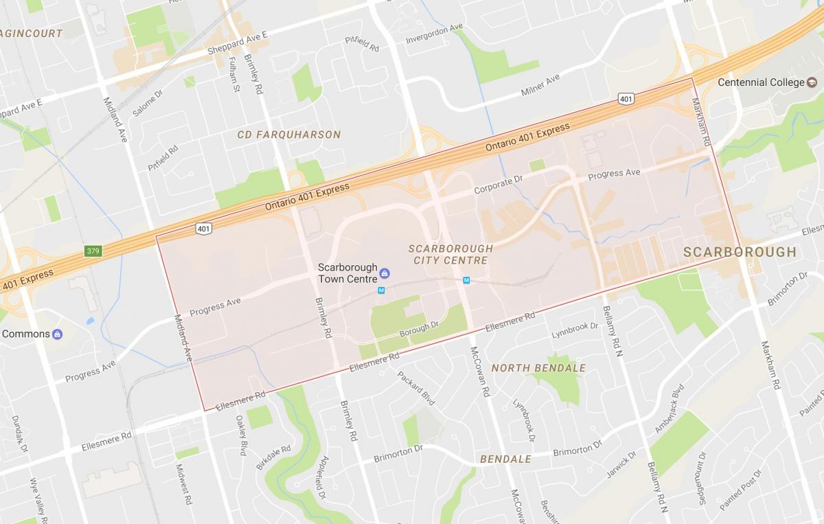 Peta Kota Scarborough Pusat lingkungan Toronto