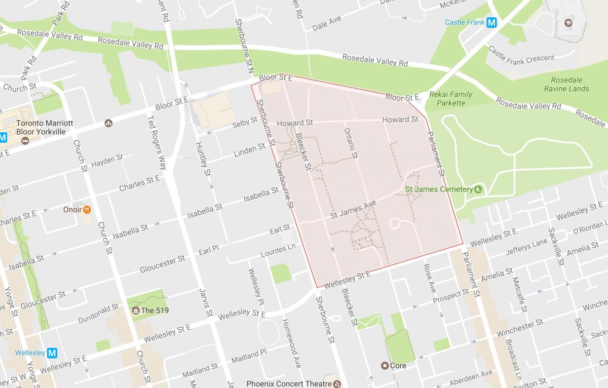 Peta dari St. James lingkungan Kota Toronto