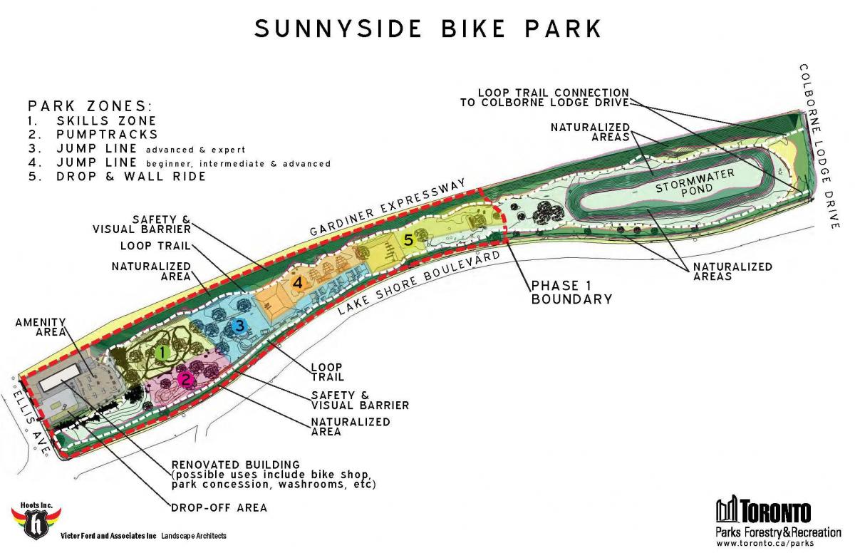 Peta dari Sunnyside Sepeda zona Taman Toronto