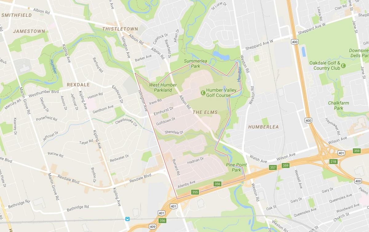 Peta dari Elms lingkungan Toronto