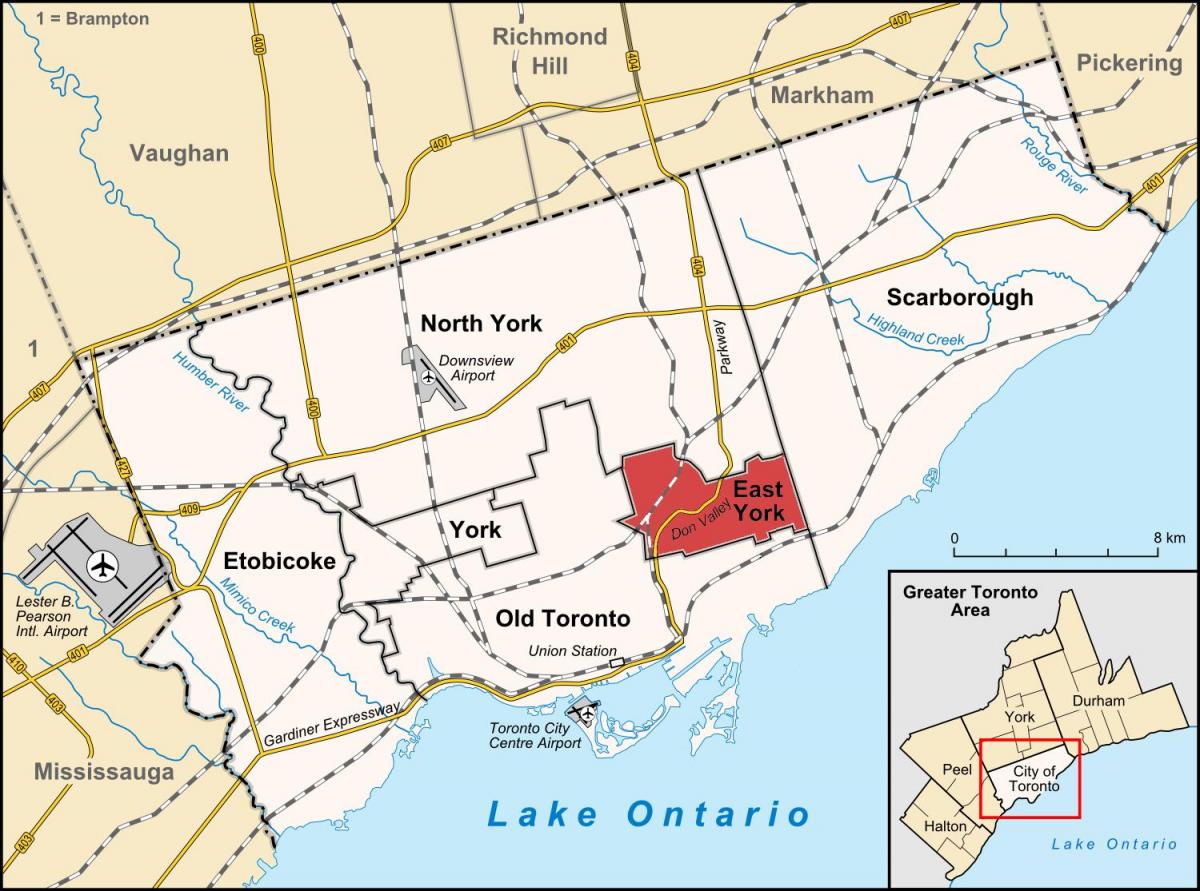 Peta dari Timur York, Toronto