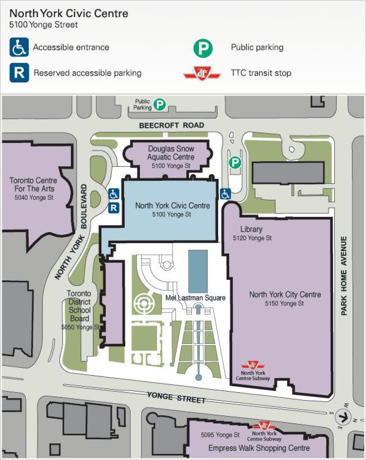 Peta dari Toronto Centre for the Arts parkir