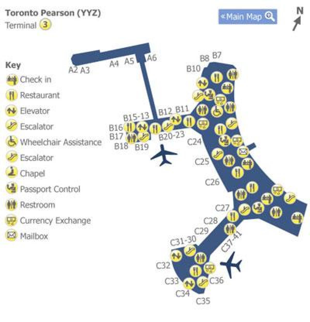 Peta dari Toronto Pearson airport terminal 3