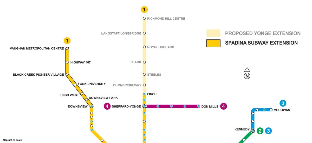 Peta dari Toronto subway ekstensi