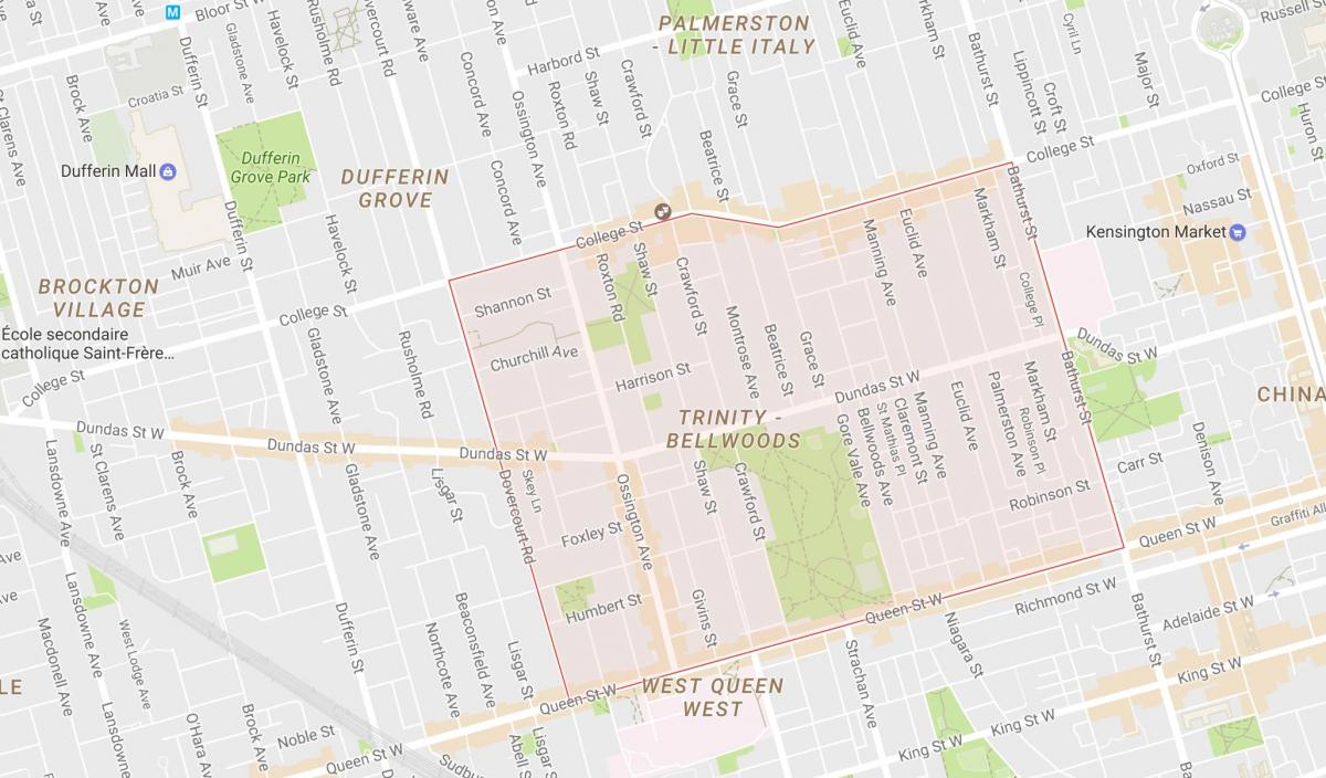 Peta dari Trinity–Bellwoods lingkungan Toronto