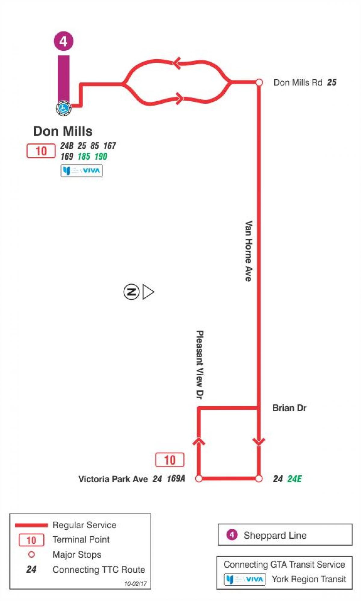 Peta dari TTC 10 Van Horne bus rute Toronto