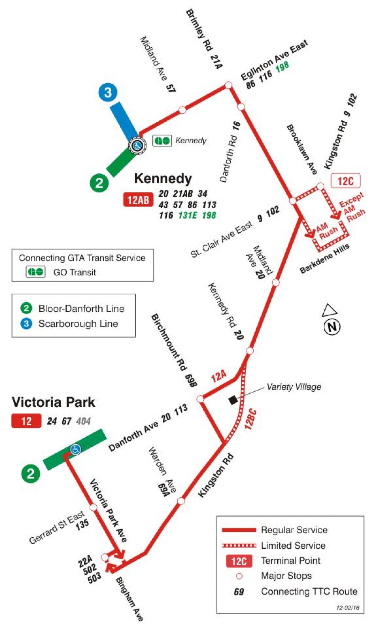 Peta dari TTC 12 Kingston Rd bus rute Toronto