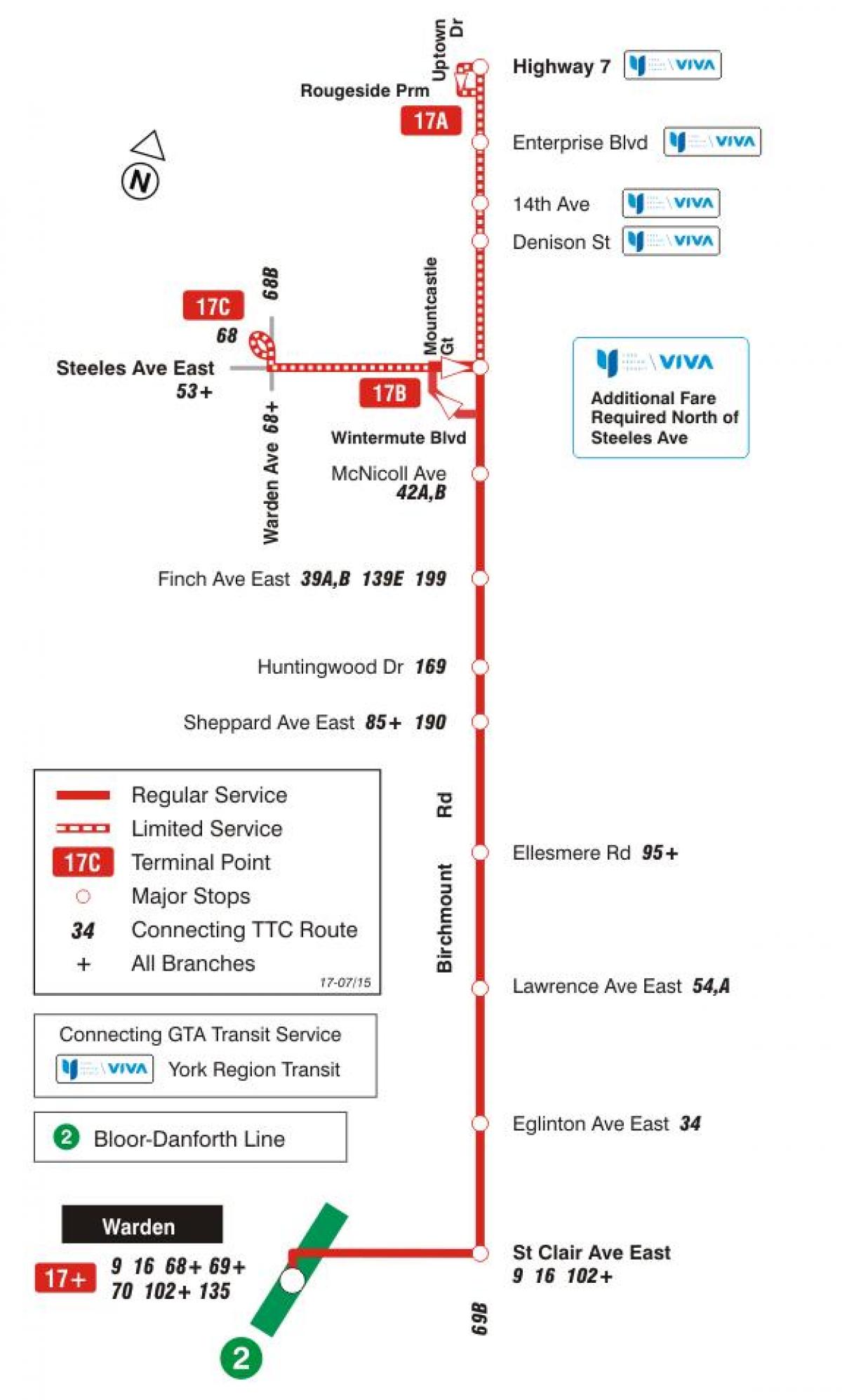 Peta dari TTC 17 Birchmount bus rute Toronto