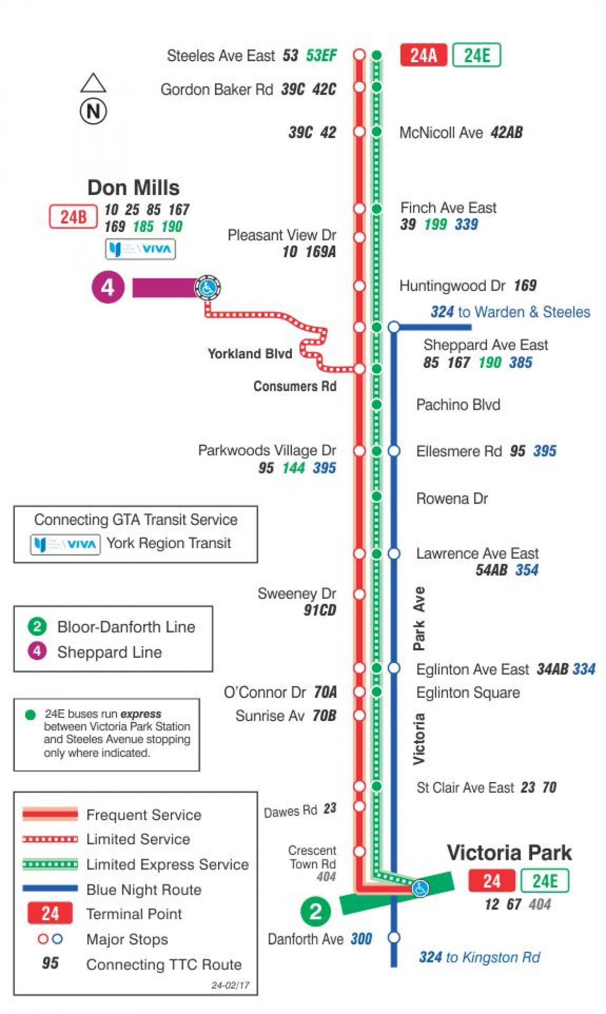 Peta dari TTC 24 Victoria Park bus rute Toronto
